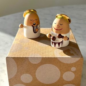 Alessi – Figurine – Massimo Giacon & LPWK Laura Polinoro – Drummer & Harpist – « Angels Band » – 2013 – hand decorated – (2) – Porcelaine – Occasion
